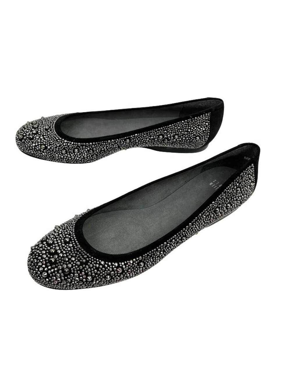 Stuart Weitzman Nubeads Studded Suede Ballet Flats Womens 10M Black Silver Made